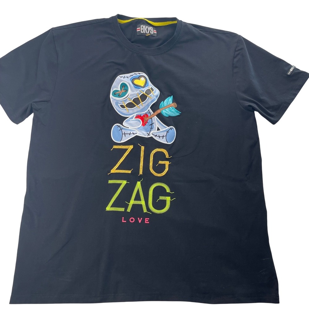 BKYS Zig Zag Love Graphic T-Shirt Men's Black Crew Neck 3XL